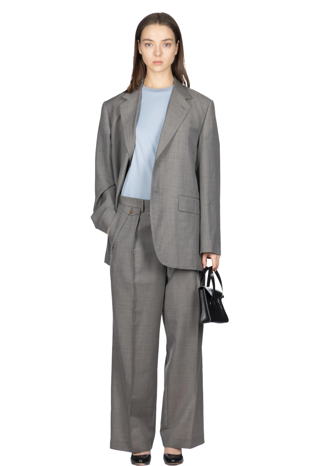 TROPICAL WOOL KID MOHAIR SLACKS - Grey Check 3 TROPICAL WOOL KID MOHAIR SLACKS - Grey Check