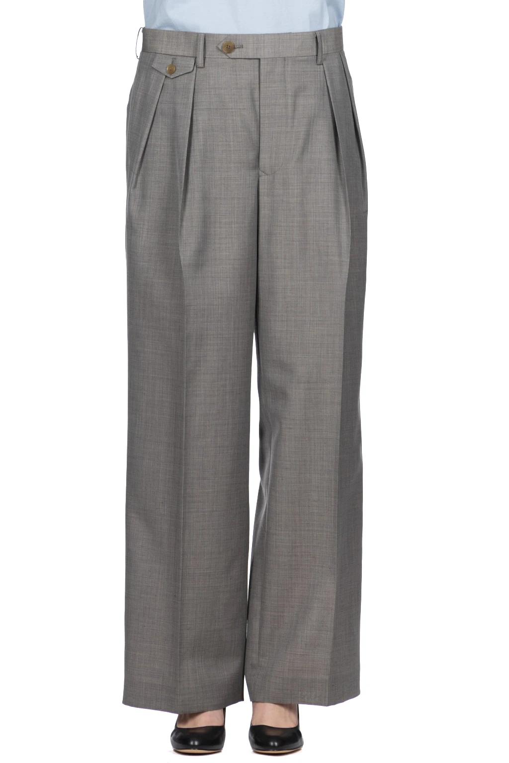 TROPICAL WOOL KID MOHAIR SLACKS - Grey Check 4 TROPICAL WOOL KID MOHAIR SLACKS - Grey Check - Image 2