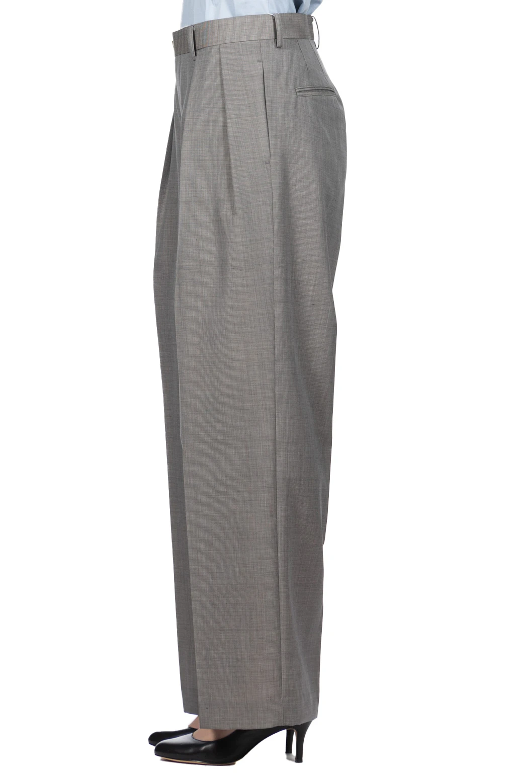 TROPICAL WOOL KID MOHAIR SLACKS - Grey Check 5 TROPICAL WOOL KID MOHAIR SLACKS - Grey Check - Image 3