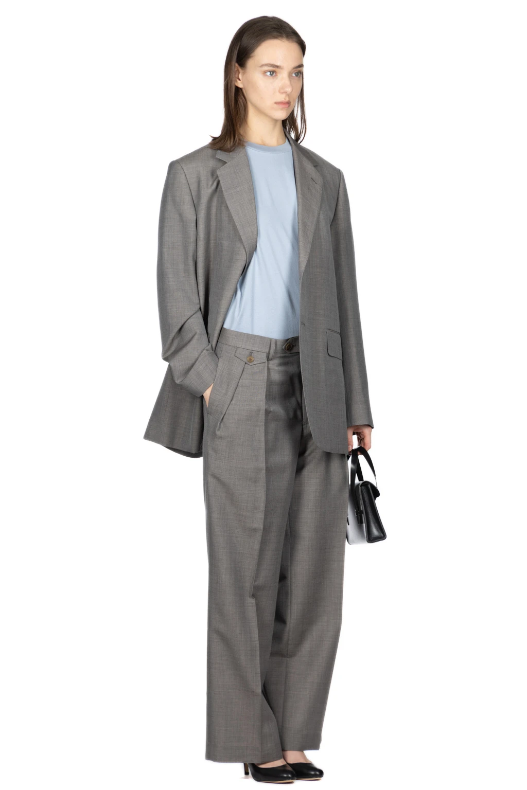 TROPICAL WOOL KID MOHAIR SLACKS - Grey Check 9 TROPICAL WOOL KID MOHAIR SLACKS - Grey Check - Image 7