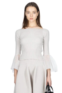 POTTERY LUCENT GLITTER OFF SHOULDER LONG BELL SLEEVE TOP - Beige