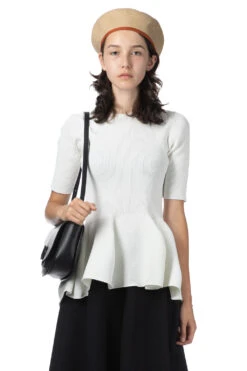 Pottery Short Sleeve Flare Top - White