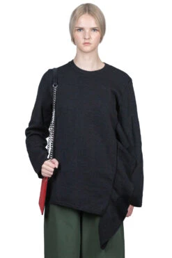 Ruffle Sided Crewneck Sweater - Black