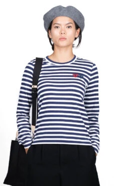Comme Des Garçons Play Women's Double Heart Stripe Long Sleeve T-Shirt - Navy