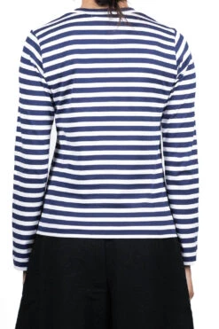 Comme Des Garçons Play Women's Double Heart Stripe Long Sleeve T-Shirt - Navy -ICHI Sales Shop Comme Des Garcons Play Womens Double Heart Stripe Long Sleeve T Shirt Navy AZ T227 051 1 04