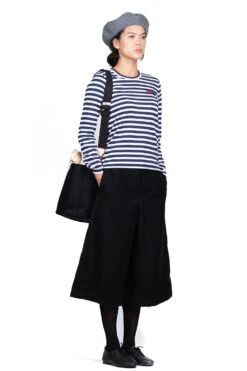 Comme Des Garçons Play Women's Double Heart Stripe Long Sleeve T-Shirt - Navy -ICHI Sales Shop Comme Des Garcons Play Womens Double Heart Stripe Long Sleeve T Shirt Navy AZ T227 051 1 06