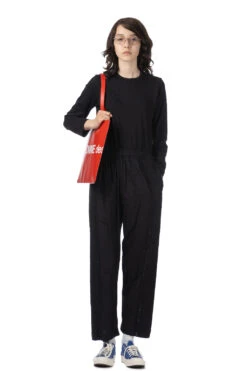 Cotton Embroidery Washed Pants - Black