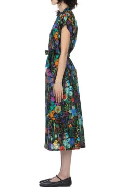 Banded Collar Dress - Black Cotton Floral Lawn -ICHI Sales Shop Engineered Garments Banded Collar Dress Black Cotton Floral Lawn 24S1WG016 WF09203 w