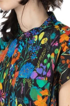 Banded Collar Dress - Black Cotton Floral Lawn -ICHI Sales Shop Engineered Garments Banded Collar Dress Black Cotton Floral Lawn 24S1WG016 WF09205 w