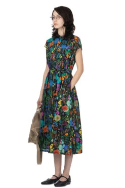 Banded Collar Dress - Black Cotton Floral Lawn -ICHI Sales Shop Engineered Garments Banded Collar Dress Black Cotton Floral Lawn 24S1WG016 WF09208 w