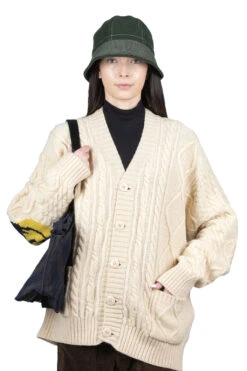 5G Wool Cable Knit Elbow-CAPITAL Cardigan - Natural