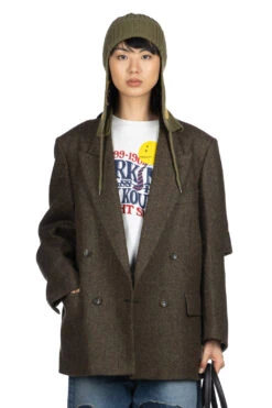 Herringbone Tweed CUT-OUT Elbow W-JKT - Khaki