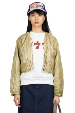 Nylon Quilting Dip-Dye Lining Cropped Bolero - Khaki