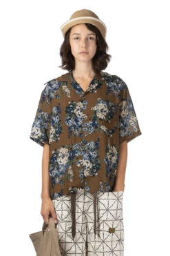 Silk Rayon CHAMPETRE MARIA WRANGLE Collar Aloha Shirt - BR Khaki