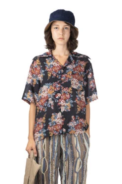 Silk Rayon CHAMPETRE MARIA WRANGLE Collar Aloha Shirt - Black