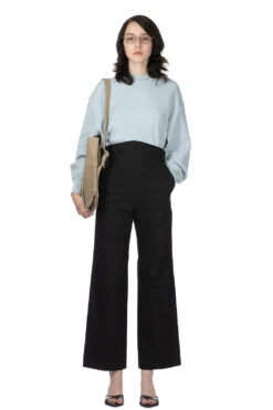 Back String Cotton Flare Trousers - Black