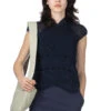Cotton Lace Sleeveless Knitted Top - Navy