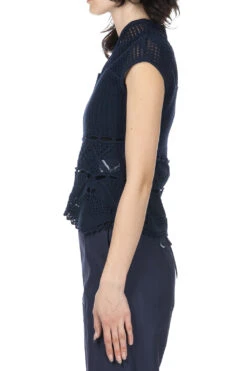 Cotton Lace Sleeveless Knitted Top - Navy -ICHI Sales Shop Mame Kurogouchi Cotton Lace Sleeveless Knitted Top Navy MM24SS KN063 NV noe 2003