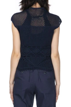 Cotton Lace Sleeveless Knitted Top - Navy -ICHI Sales Shop Mame Kurogouchi Cotton Lace Sleeveless Knitted Top Navy MM24SS KN063 NV noe 2004