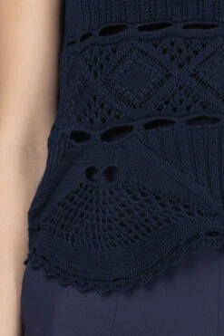 Cotton Lace Sleeveless Knitted Top - Navy -ICHI Sales Shop Mame Kurogouchi Cotton Lace Sleeveless Knitted Top Navy MM24SS KN063 NV noe 2008