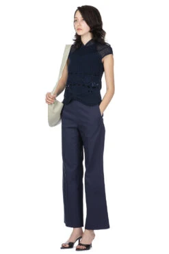 Cotton Lace Sleeveless Knitted Top - Navy -ICHI Sales Shop Mame Kurogouchi Cotton Lace Sleeveless Knitted Top Navy MM24SS KN063 NV noe 2009