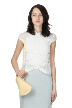 Cotton Lace Sleeveless Knitted Top - White
