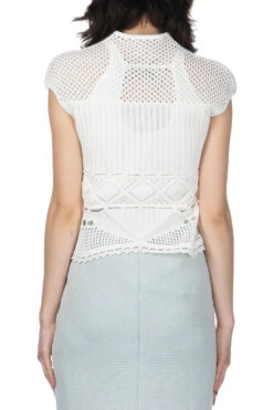 Cotton Lace Sleeveless Knitted Top - White -ICHI Sales Shop Mame Kurogouchi Cotton Lace Sleeveless Knitted Top White MM24SS KN063 WH noe 04