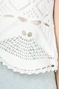 Cotton Lace Sleeveless Knitted Top - White -ICHI Sales Shop Mame Kurogouchi Cotton Lace Sleeveless Knitted Top White MM24SS KN063 WH noe 06