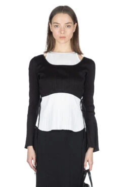 Random Ribbed Cotton Cropped Top - Black