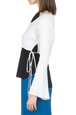 Random Ribbed Cotton Cropped Top - White -ICHI Sales Shop Mame Kurogouchi Random Ribbed Cotton Cropped Top White MM24SS JS051 WH noe 03