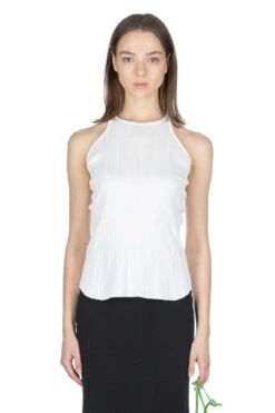 Random Ribbed Cotton Sleeve Top - White