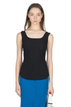 Shirring Jersey Jacquard Sleeveless Top - Black