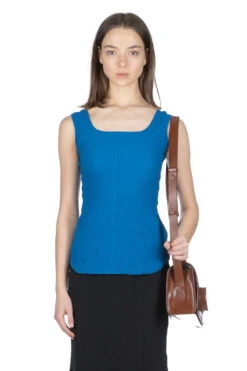 Shirring Jersey Jacquard Sleeveless Top - Blue