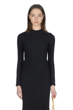 Shirring Jersey Jacquard Top - Black