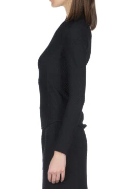 Shirring Jersey Jacquard Top - Black -ICHI Sales Shop Mame Kurogouchi Shirring Jersey Jacquard Top Black MM24SS JS014 BLK 23 w