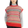Fair Isle Cocoon Vest - Red -ICHI Sales Shop NARU Fair Isle Cocoon Vest Red 652710 01