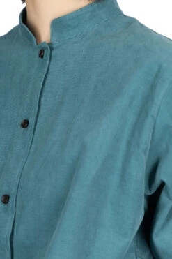Corduroy Mao Collar Shirt - Blue Green -ICHI Sales Shop Nachukara Corduroy Mao Collar Shirt Blue Green nk535741 05