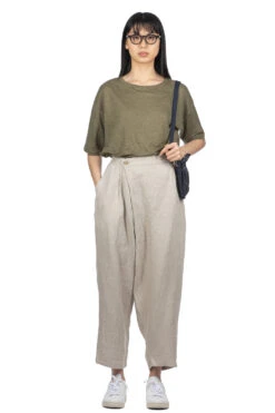 Linen Twill Wrap Pants - Beige