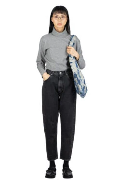 80's High Waist Tapered Denim Pants - Black Denim Stone