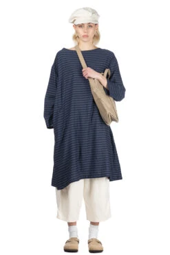 Silk Mixed Basque Shirt Dress - Navy Blue